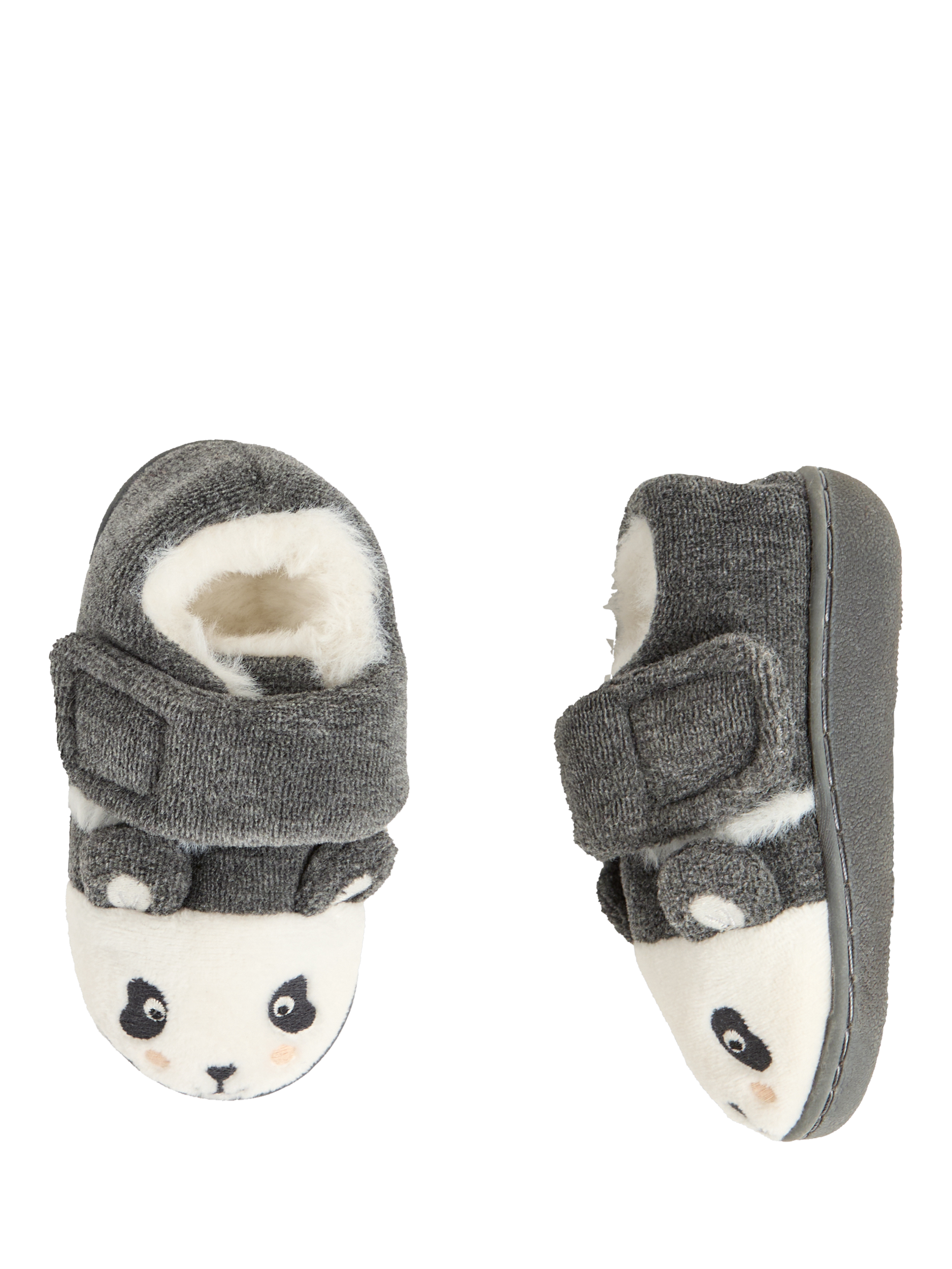 Product image 3 of 5, which shows JoJo Maman Bébé Kids' Panda Easy-On Slipper Shoes, Marl Grey, EU21
