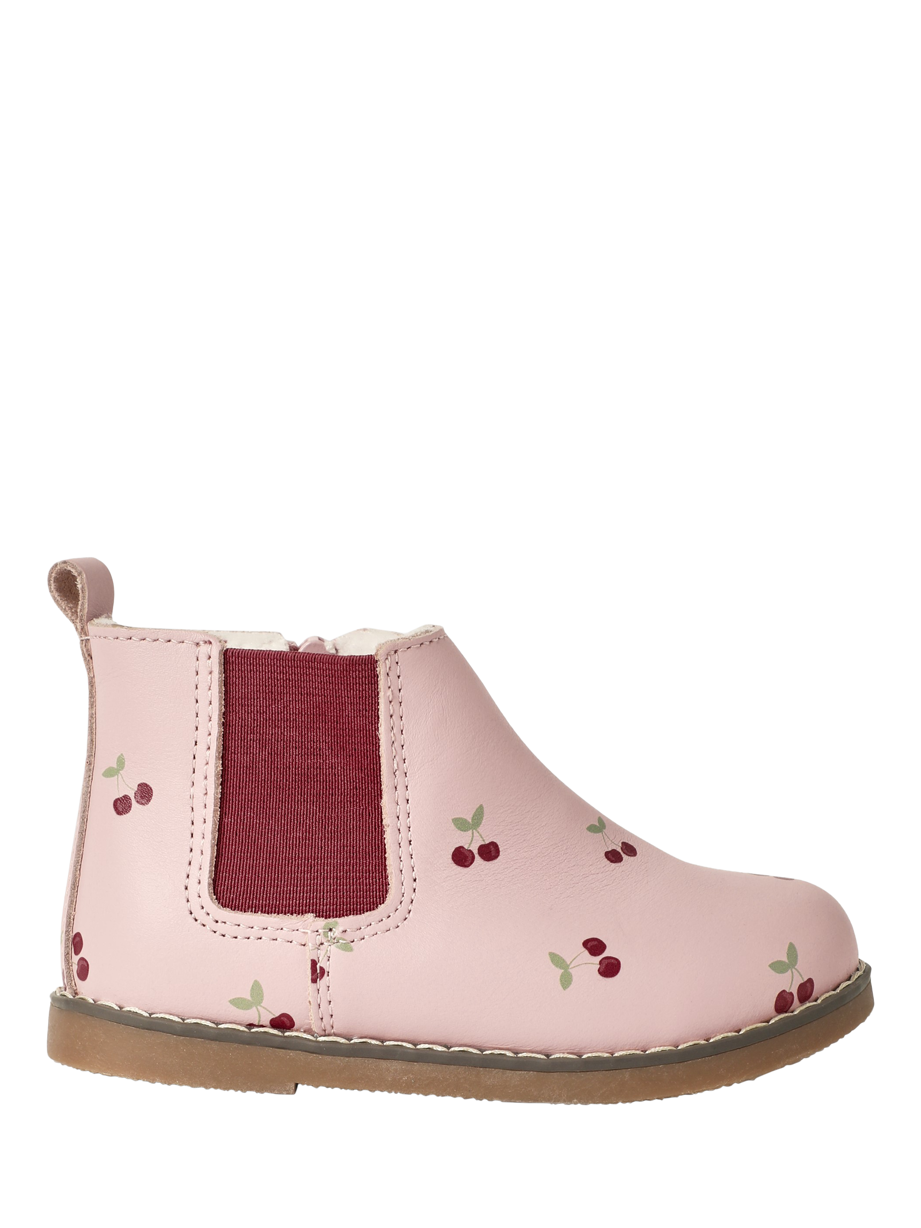 JoJo Maman Bebe Kids Cherry Print Leather Chelsea Boots Pink Multi