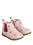 JoJo Maman Bébé Kids' Cherry Print Leather Chelsea Boots, Pink/Multi