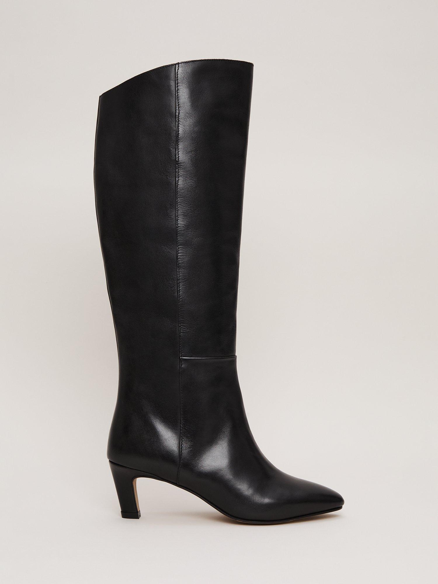 Phase Eight Leather Slim Calf Knee High Boots Black