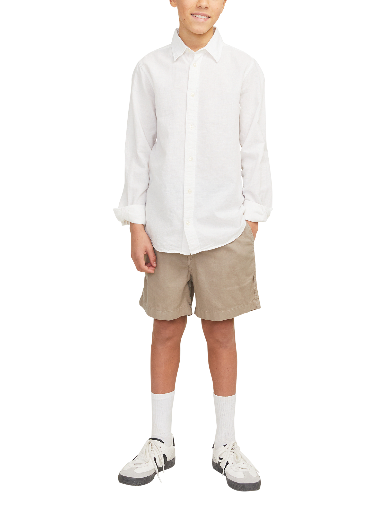 Product image 2 of 6, which shows Jack & Jones Kids' Jaiden Campaign Chino Shorts, Crockery, 8 years