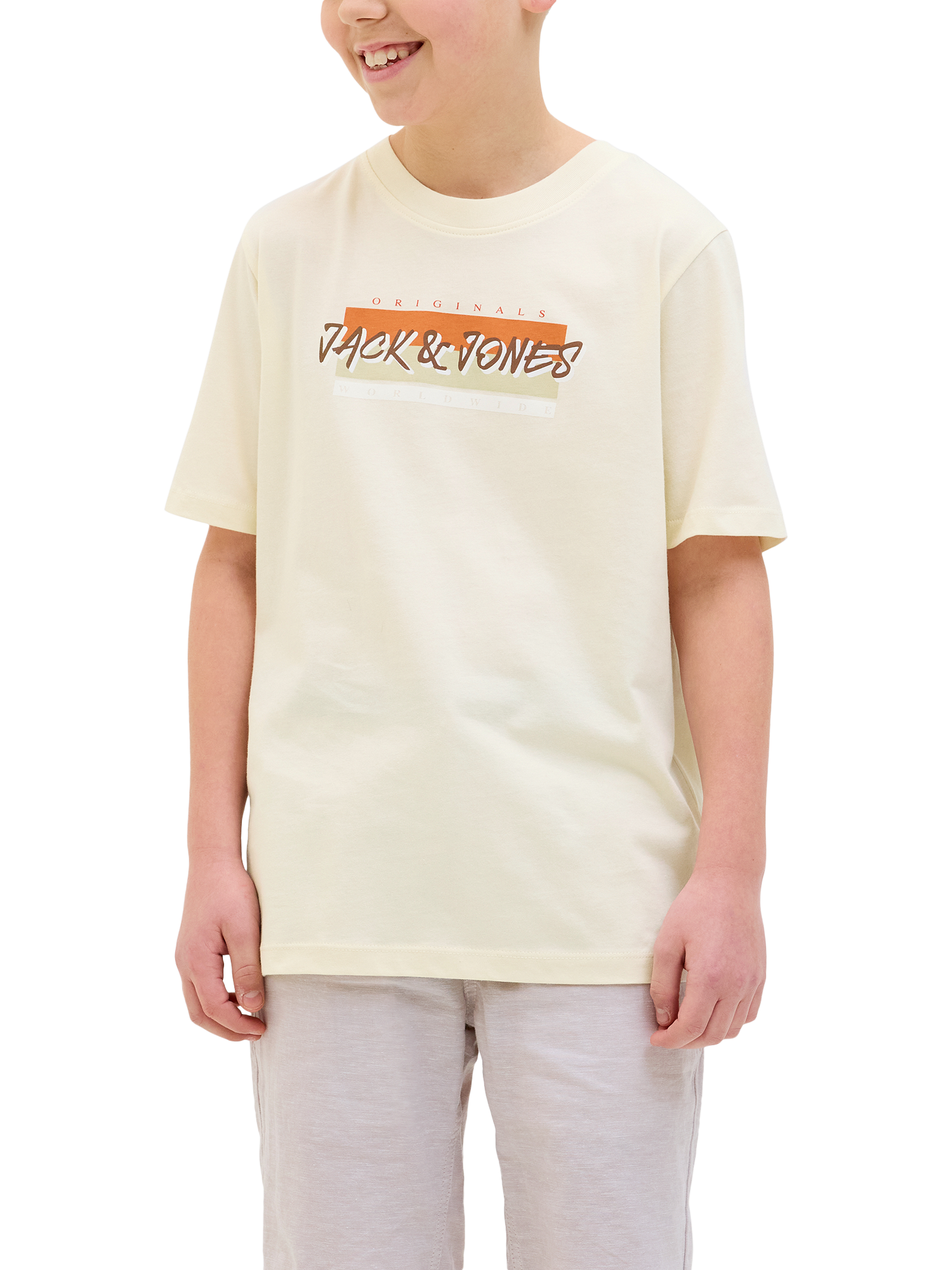 Product image 1 of 6, which shows Jack & Jones Kids' Cotton Logo T-Shirt, Antique White, 8 years