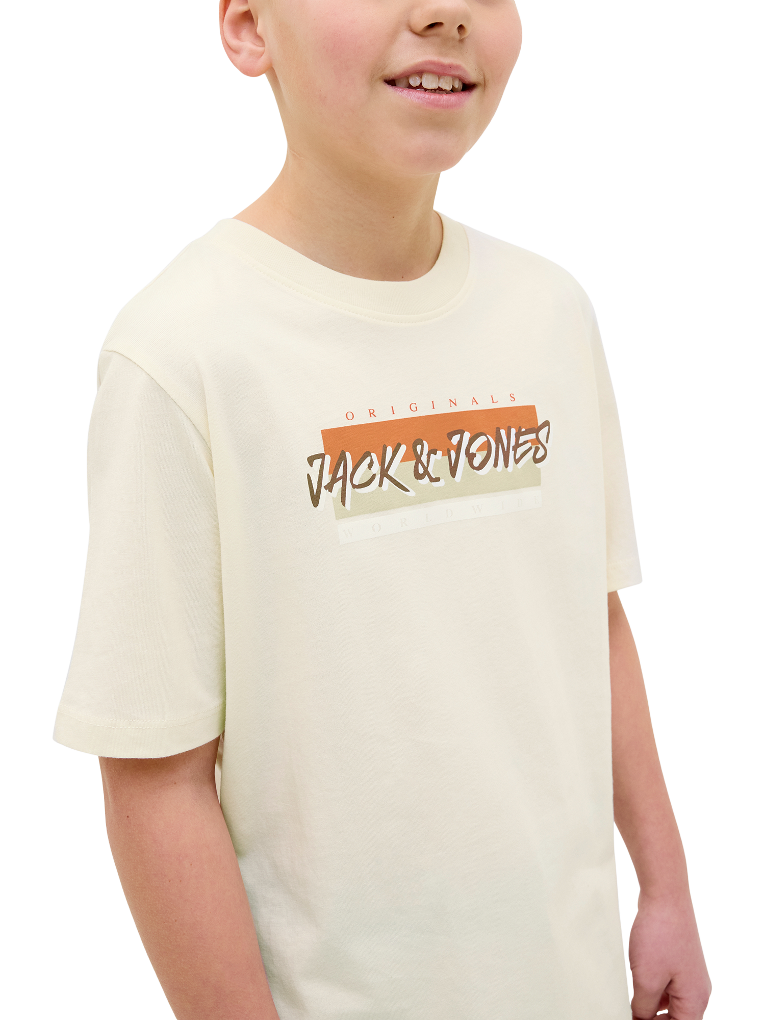 Product image 2 of 6, which shows Jack & Jones Kids' Cotton Logo T-Shirt, Antique White, 8 years