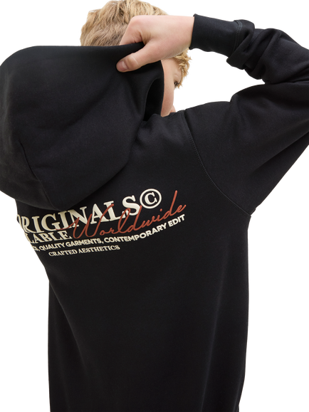 Jack & Jones Kids' Brushed Cotton Blend Hoodie, Black/Multi - view 2, Black/Multi