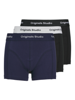Jack & Jones Kids' Cotton Blend Solid Trunks, Pack of 3, Ocean/Black, Ocean/Black