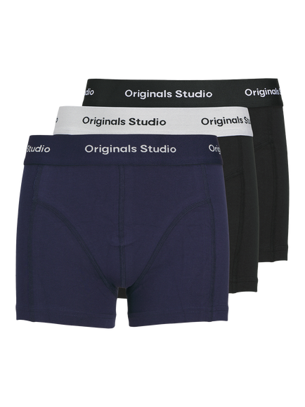 Jack & Jones Kids' Cotton Blend Solid Trunks, Pack of 3, Ocean/Black, Ocean/Black