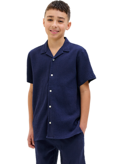 Jack & Jones Kids' Luke Crinkle Short Sleeve Shirt, Ocean Cavern, Ocean Cavern