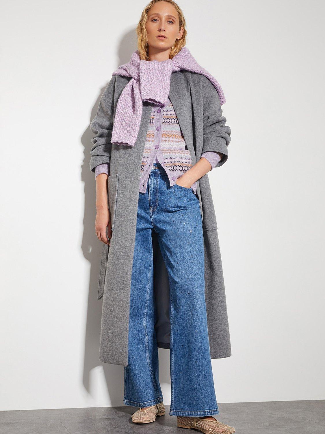 Product image 6 of 6, which shows Monsoon Fliss Fair Isle Cardigan, Lilac, XXL