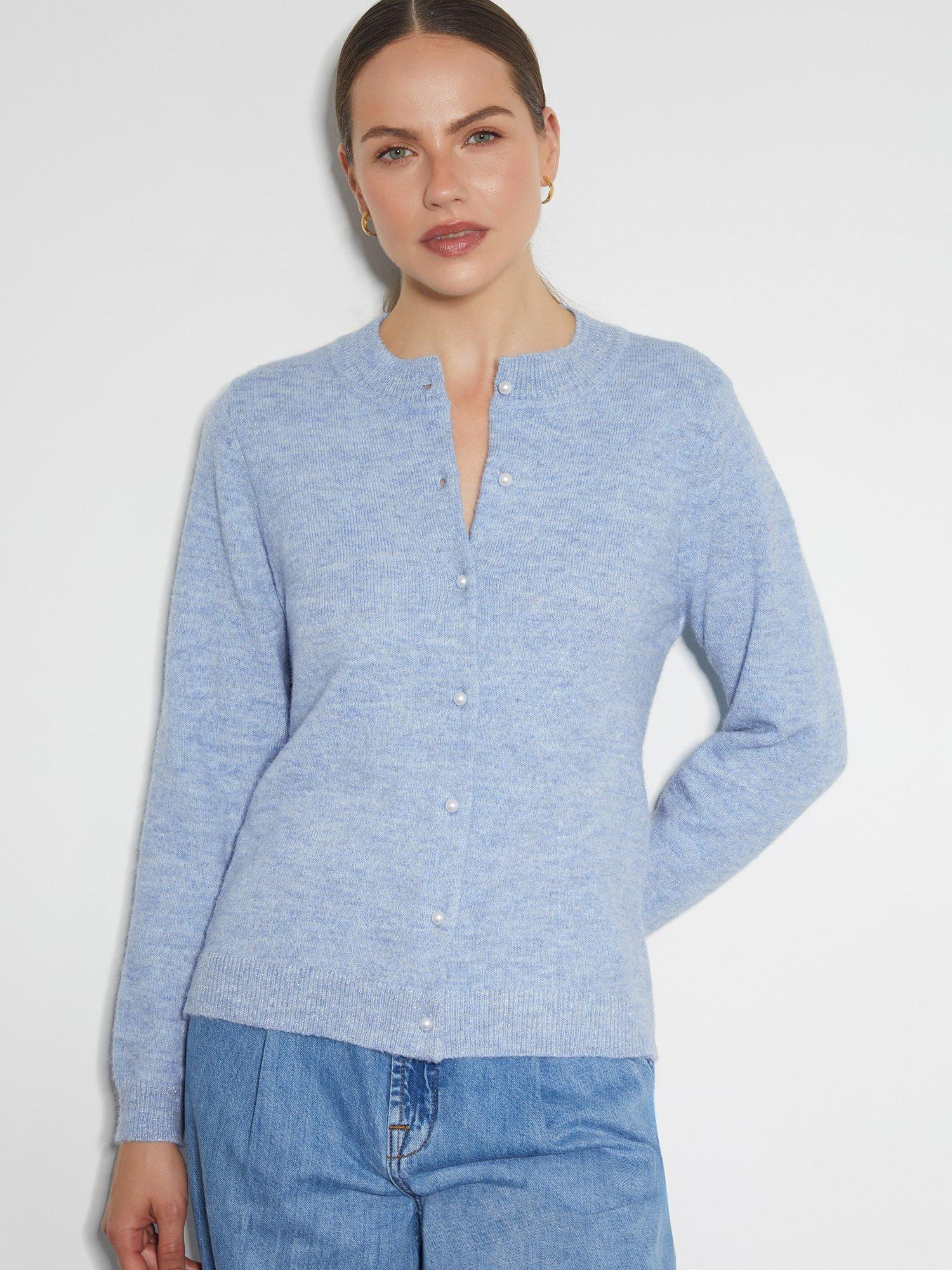 Monsoon Lenny Sparkle Edge Cardigan, Light Blue