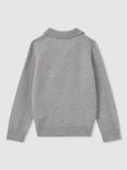 Reiss Kids' Grange Wool Cashmere Blend Collar Long Sleeve Knit Top, Grey Melange