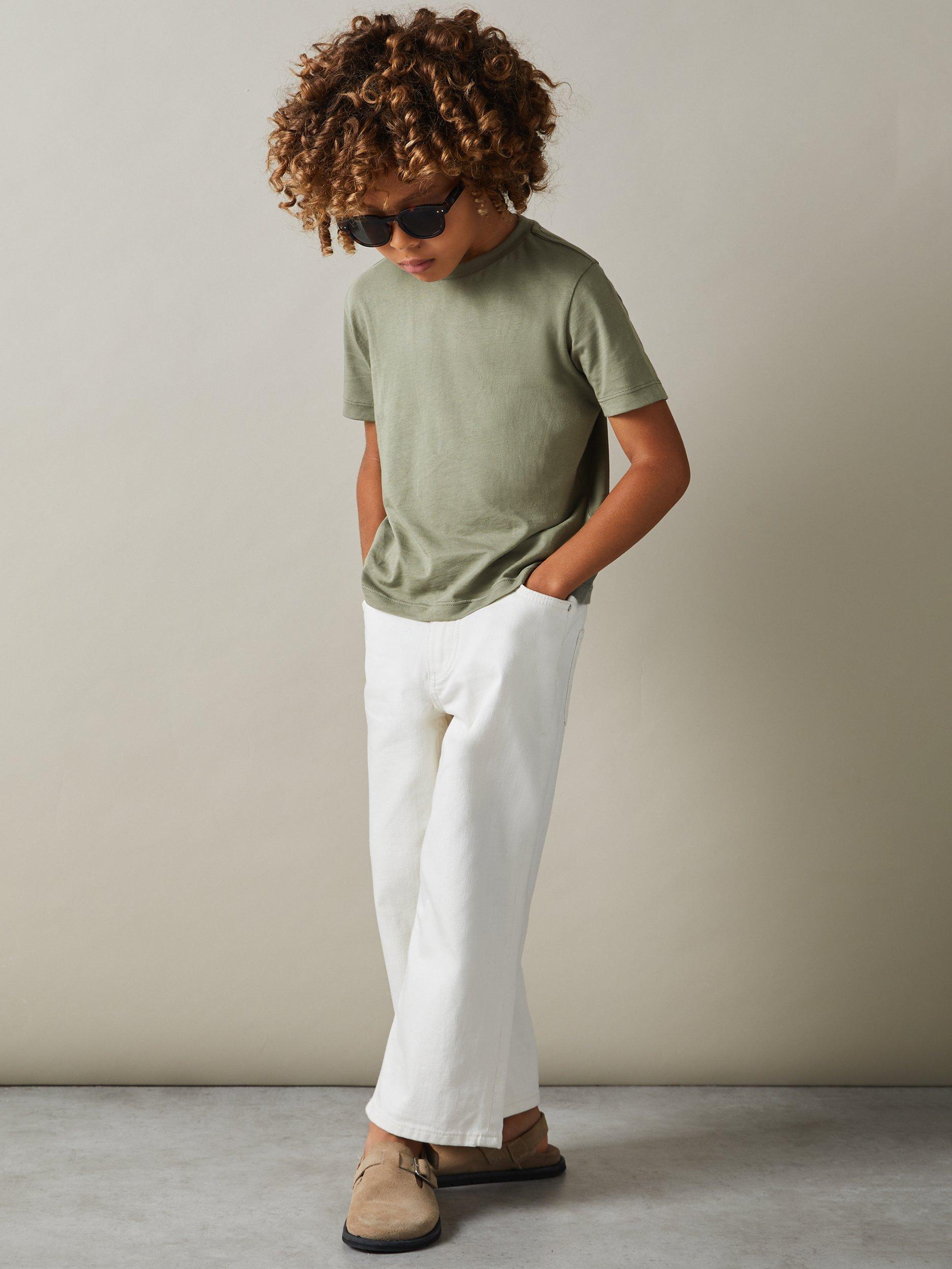 Product image 4 of 5, which shows Reiss Kids' Bless Crew Neck Cotton T-Shirt, Pack of 3, White/Lichen Green/Steel Blue, 13-14 years