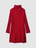 Reiss Kids' Cady Wool Cashmere Blend Roll Neck Jumper Dress, Red
