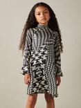 Reiss Kids' Ester Dogtooth Mix Print Dress, Black/Cream