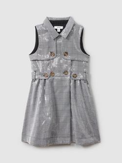Reiss Kids' Gweneth Sequin Dogtooth Sleeveless Dress, Black/White - view 2, Black/White
