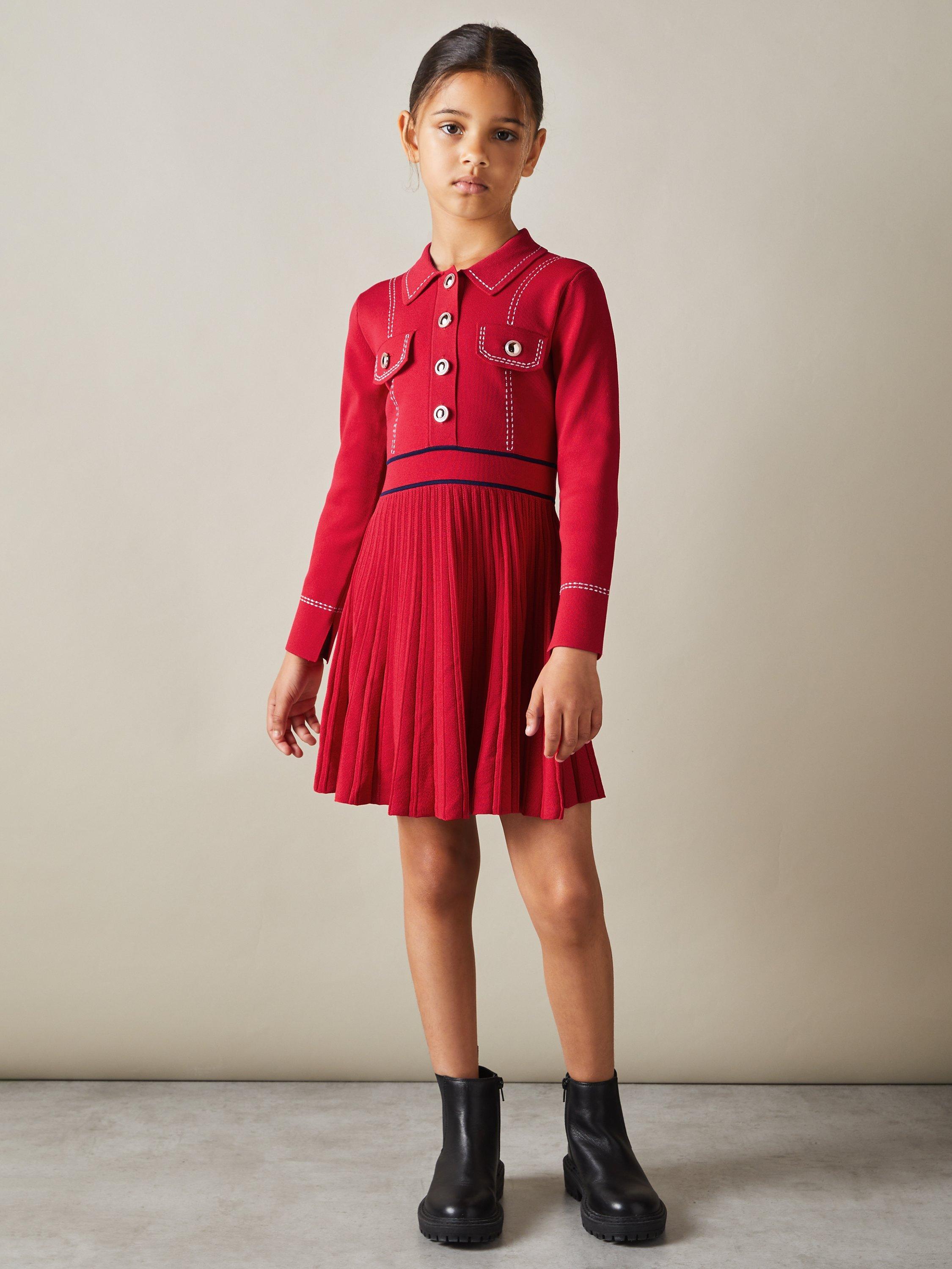 Reiss Kids Sapna Pleated Shirt Dress Red