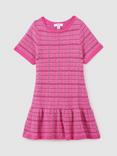 Reiss Kids' Shona Metallic Check Flippy Hem T-Shirt Dress, Pink