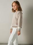 Reiss Kids' Lexi Stripe Detail Hoodie, Mink