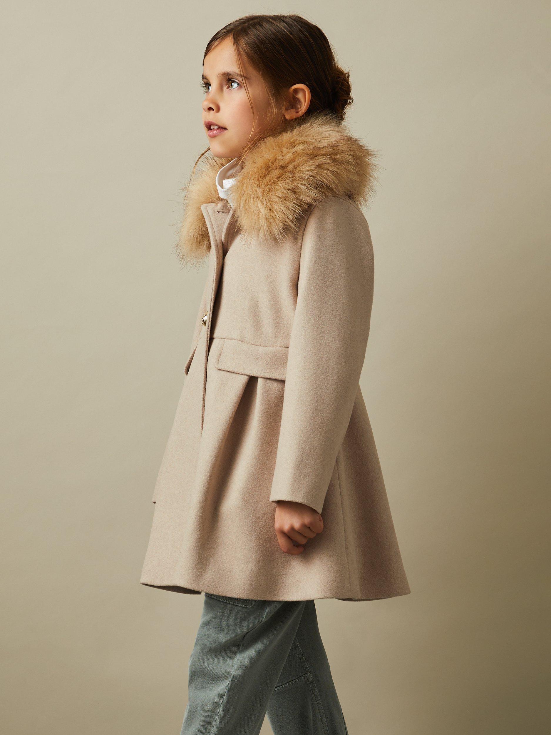 Girls faux fur collar coat hotsell