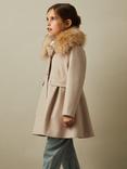 Reiss Kids' Nicole Wool Blend Faux Fur Collar Coat, Oatmeal