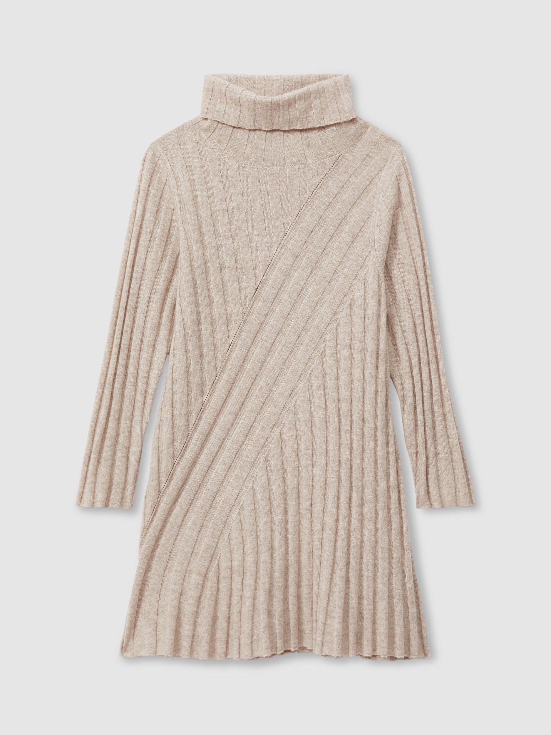 Product image 2 of 4, which shows Reiss Kids' Cady Wool Cashmere Blend Roll Neck Jumper Dress, Oatmeal, 5-6 years