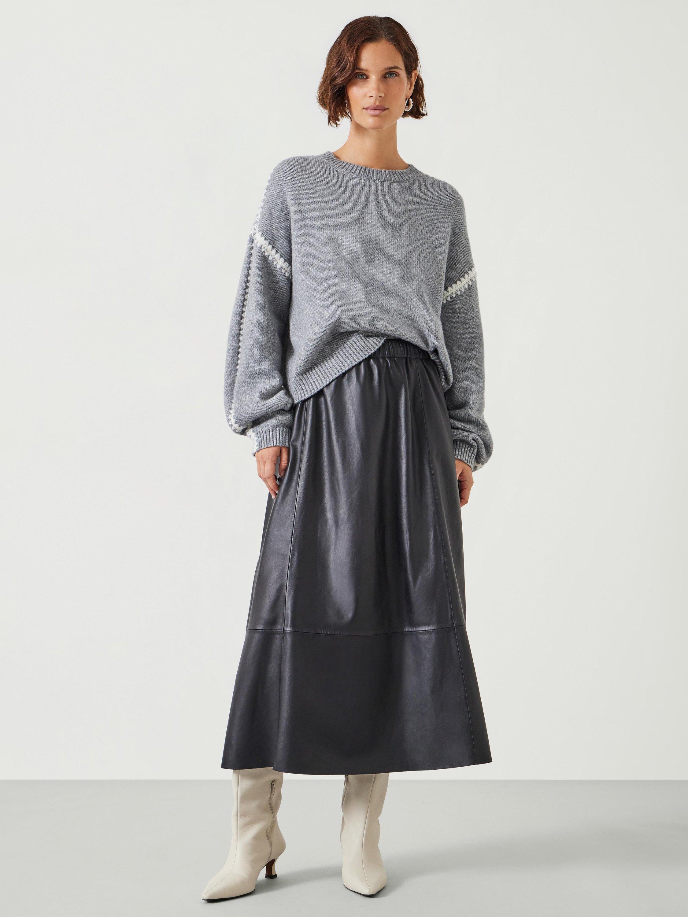Product image 2 of 5, which shows HUSH Whitney Wool Blend Stitch Detail Oversized Jumper, Light Grey Marl, XXS