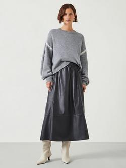 HUSH Whitney Wool Blend Stitch Detail Oversized Jumper - view 2, Light Grey Marl