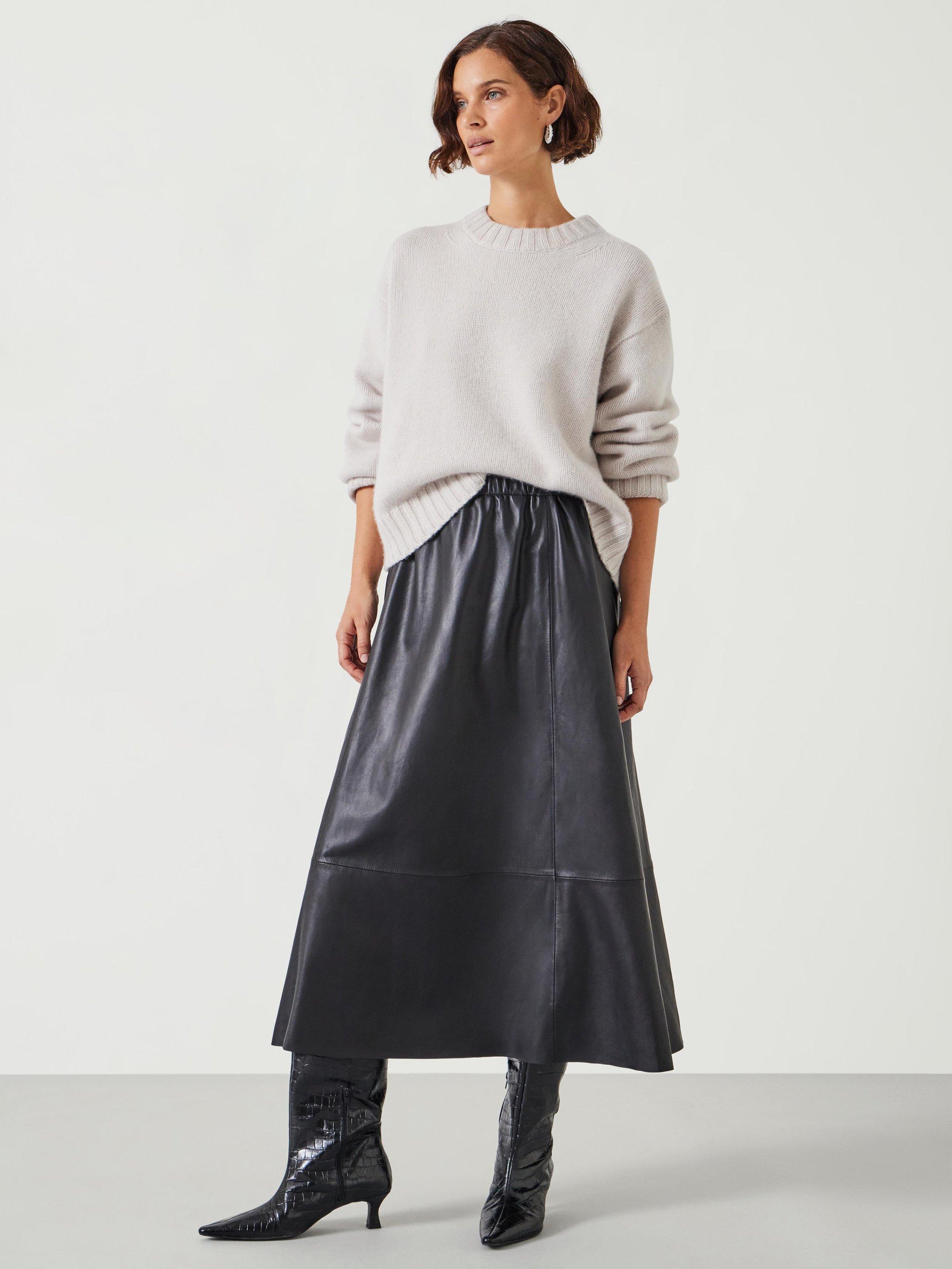 Product image 2 of 5, which shows HUSH Agatha Leather Midi Skirt, Black, L