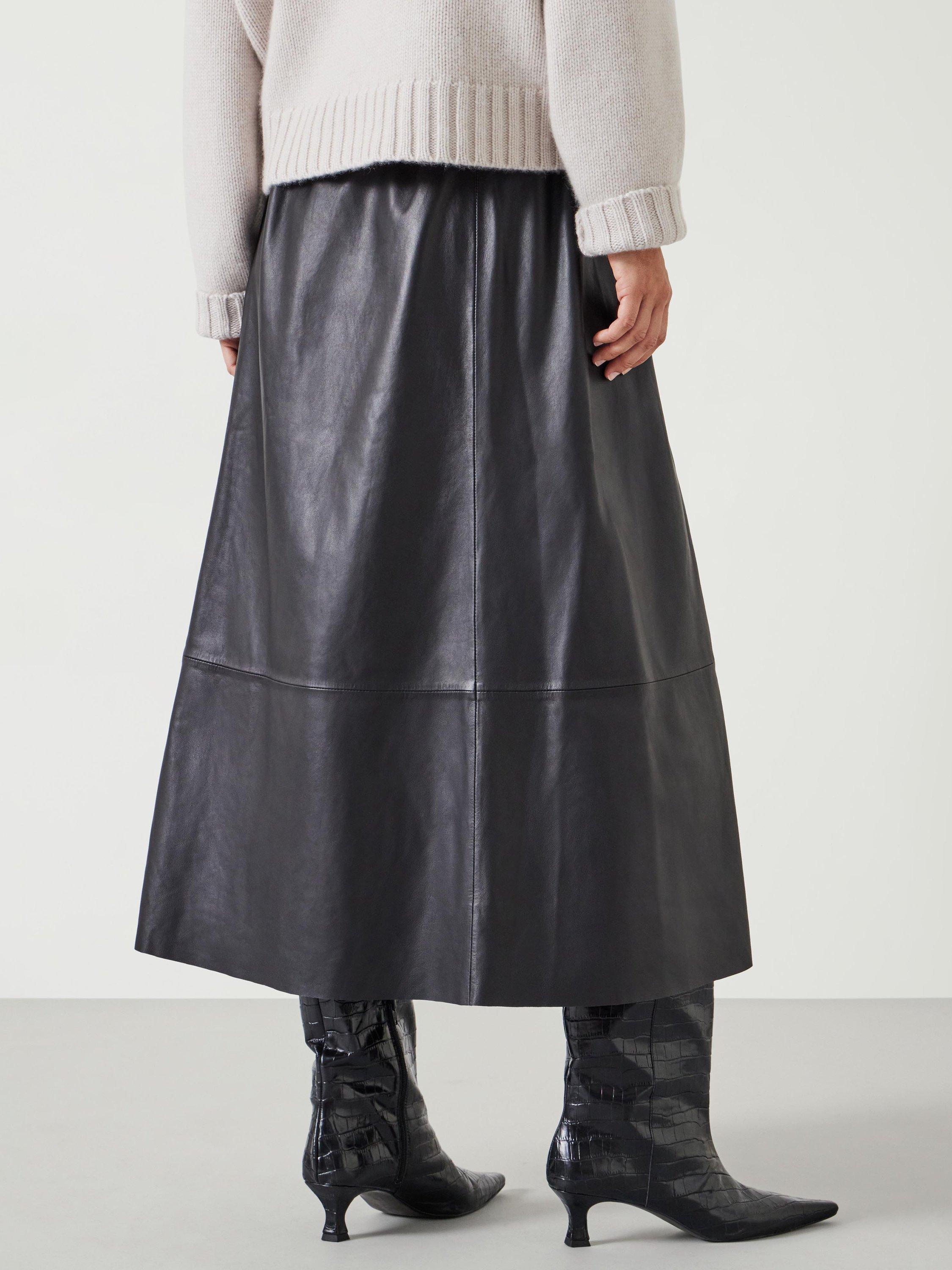 Product image 3 of 5, which shows HUSH Agatha Leather Midi Skirt, Black, L