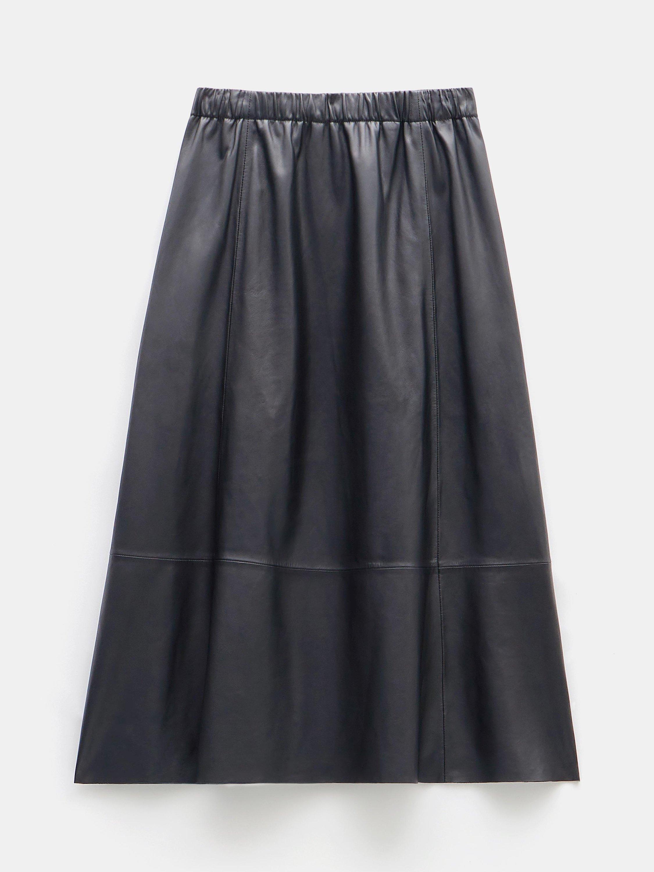 Product image 4 of 5, which shows HUSH Agatha Leather Midi Skirt, Black, L