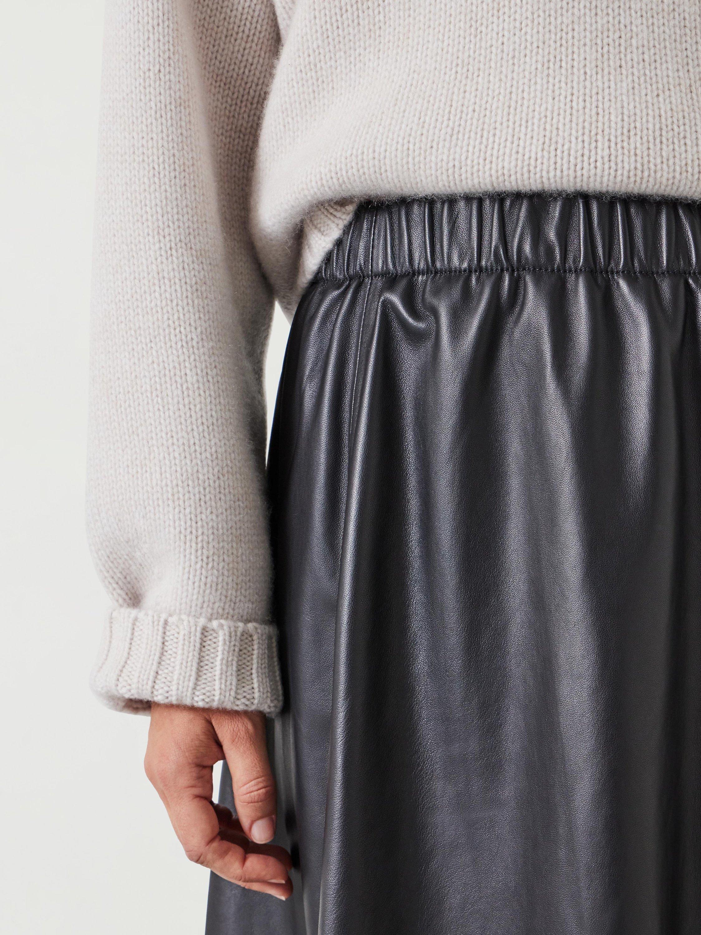 Product image 5 of 5, which shows HUSH Agatha Leather Midi Skirt, Black, L