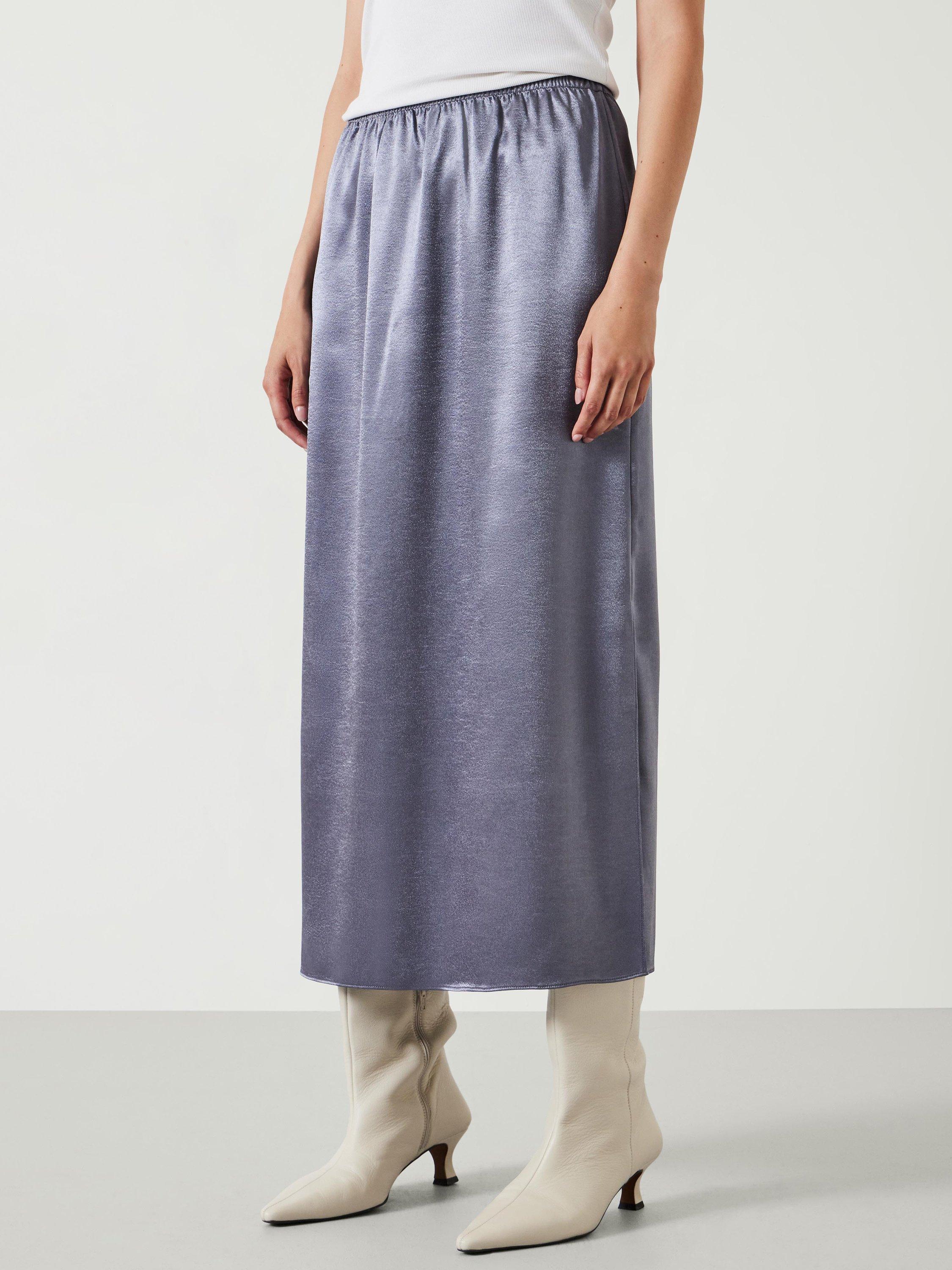 Product image 1 of 5, which shows HUSH Aurora Satin Midi Skirt, Grey, 10