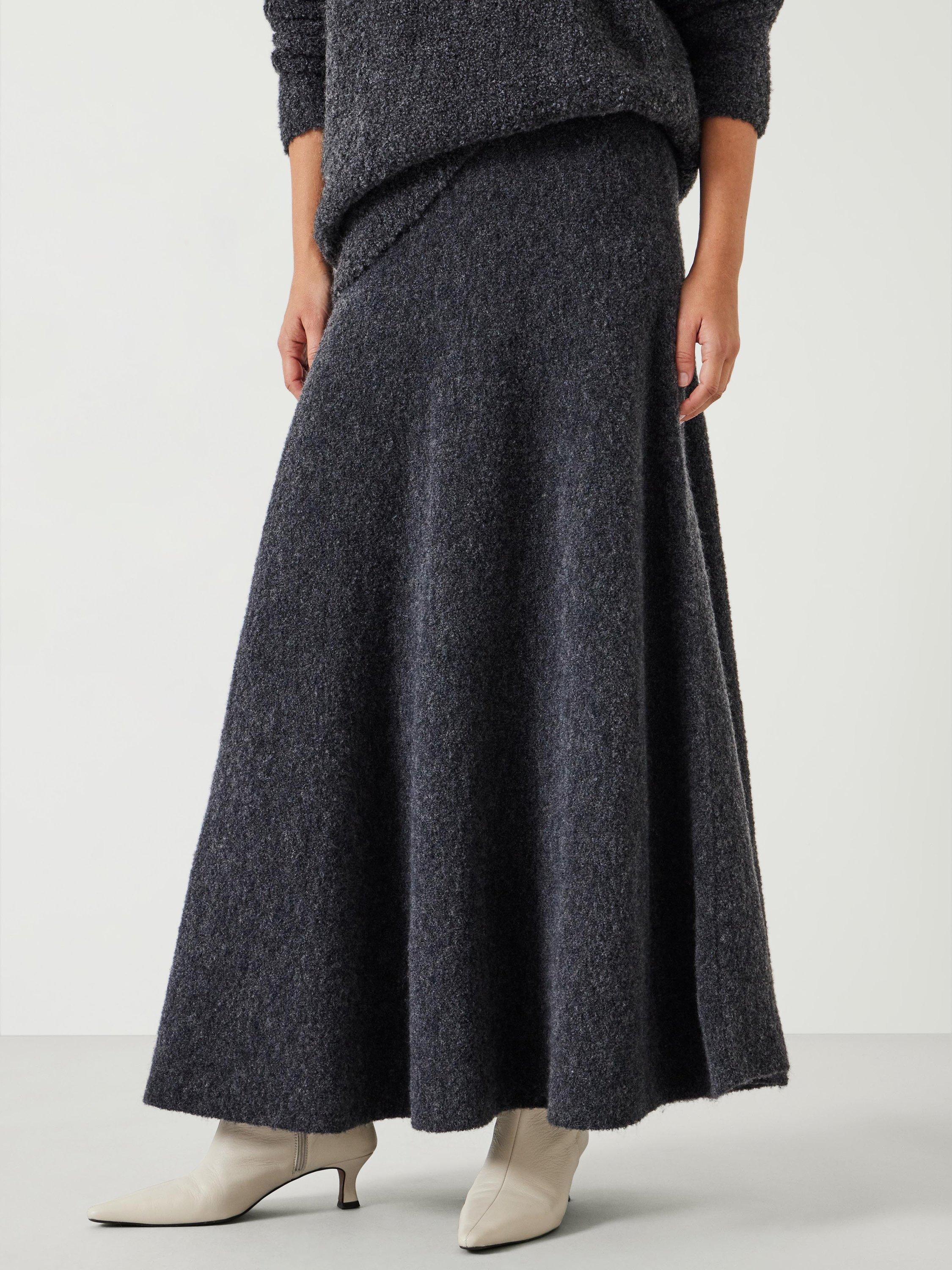 HUSH Bea Boucle Knitted Midi Skirt Dark Grey