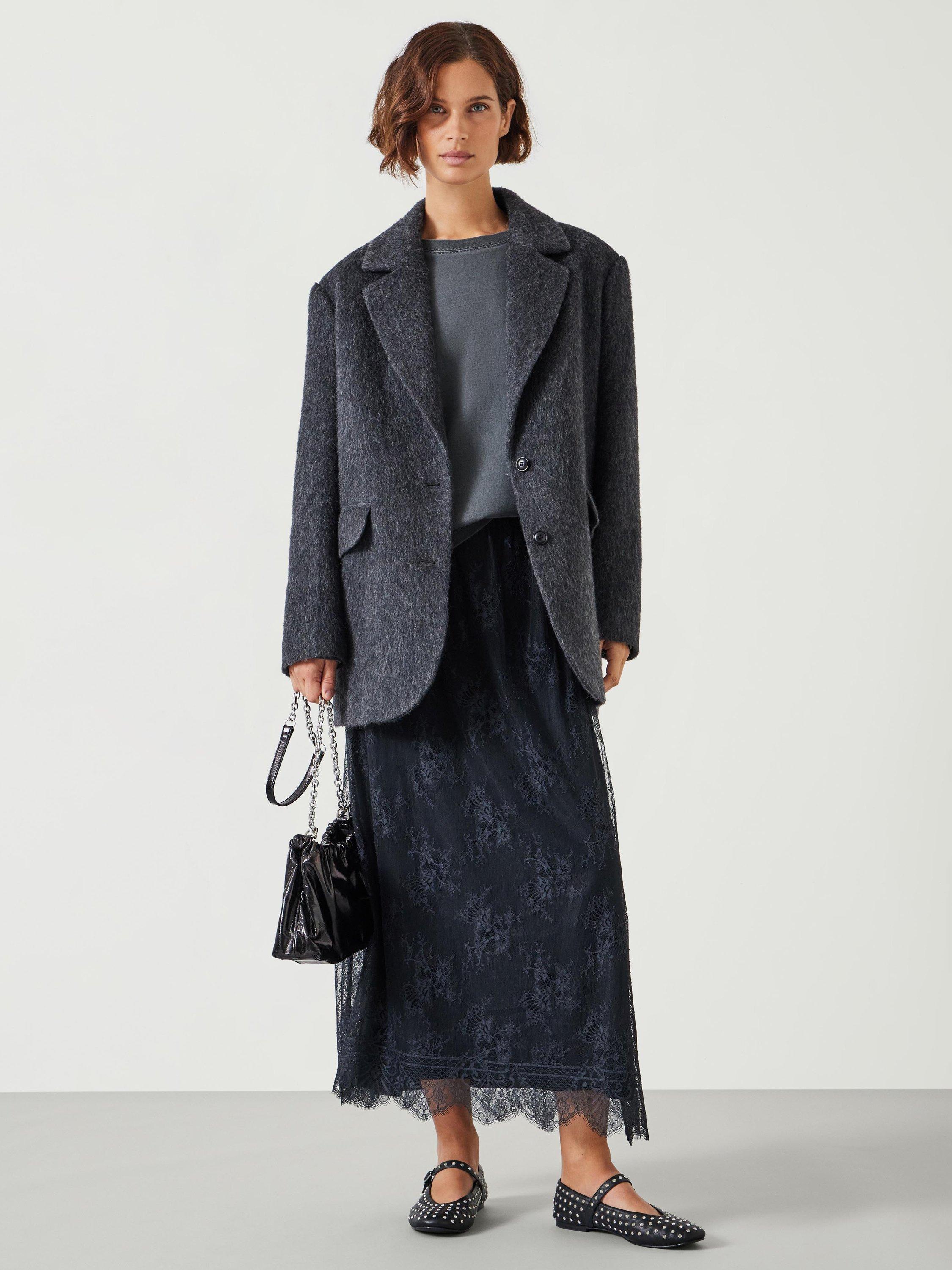Product image 2 of 5, which shows HUSH Claudia Lace Pleated Skirt, Navy, 4