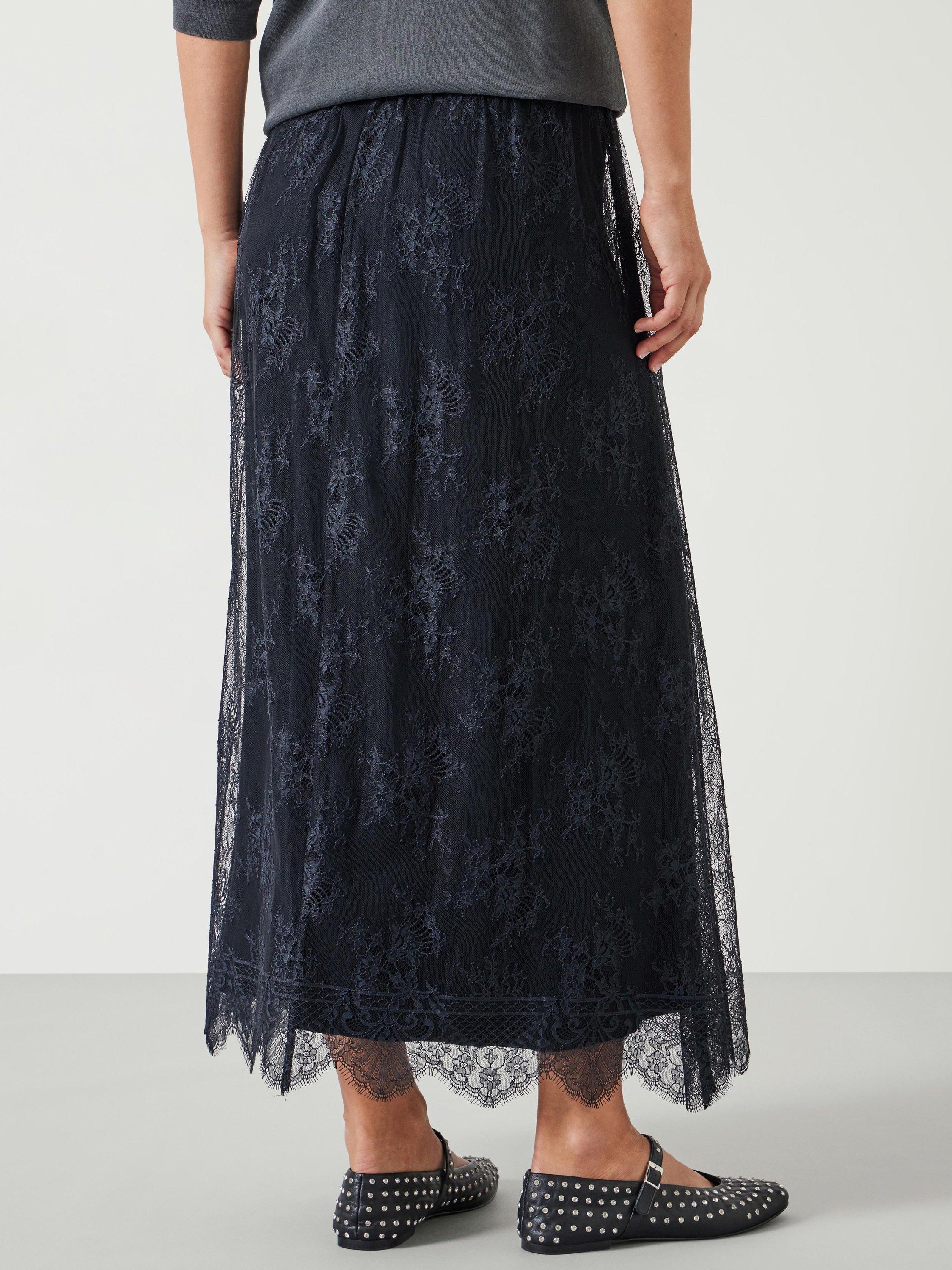 Product image 3 of 5, which shows HUSH Claudia Lace Pleated Skirt, Navy, 4