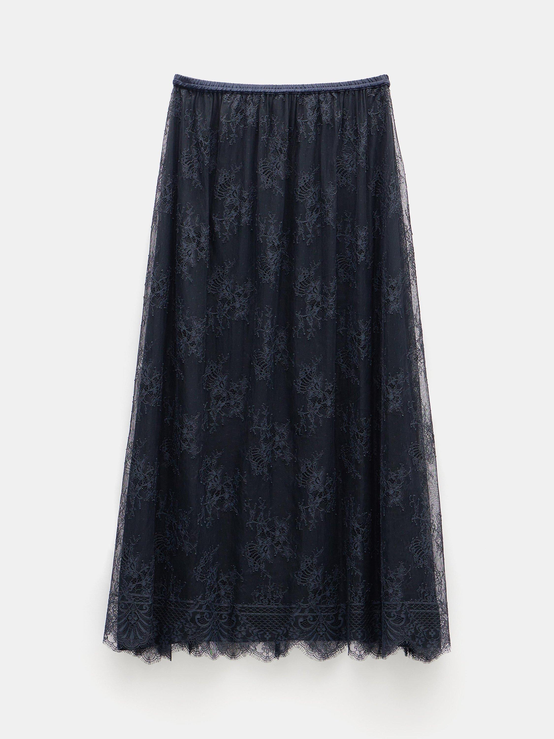 Product image 4 of 5, which shows HUSH Claudia Lace Pleated Skirt, Navy, 4