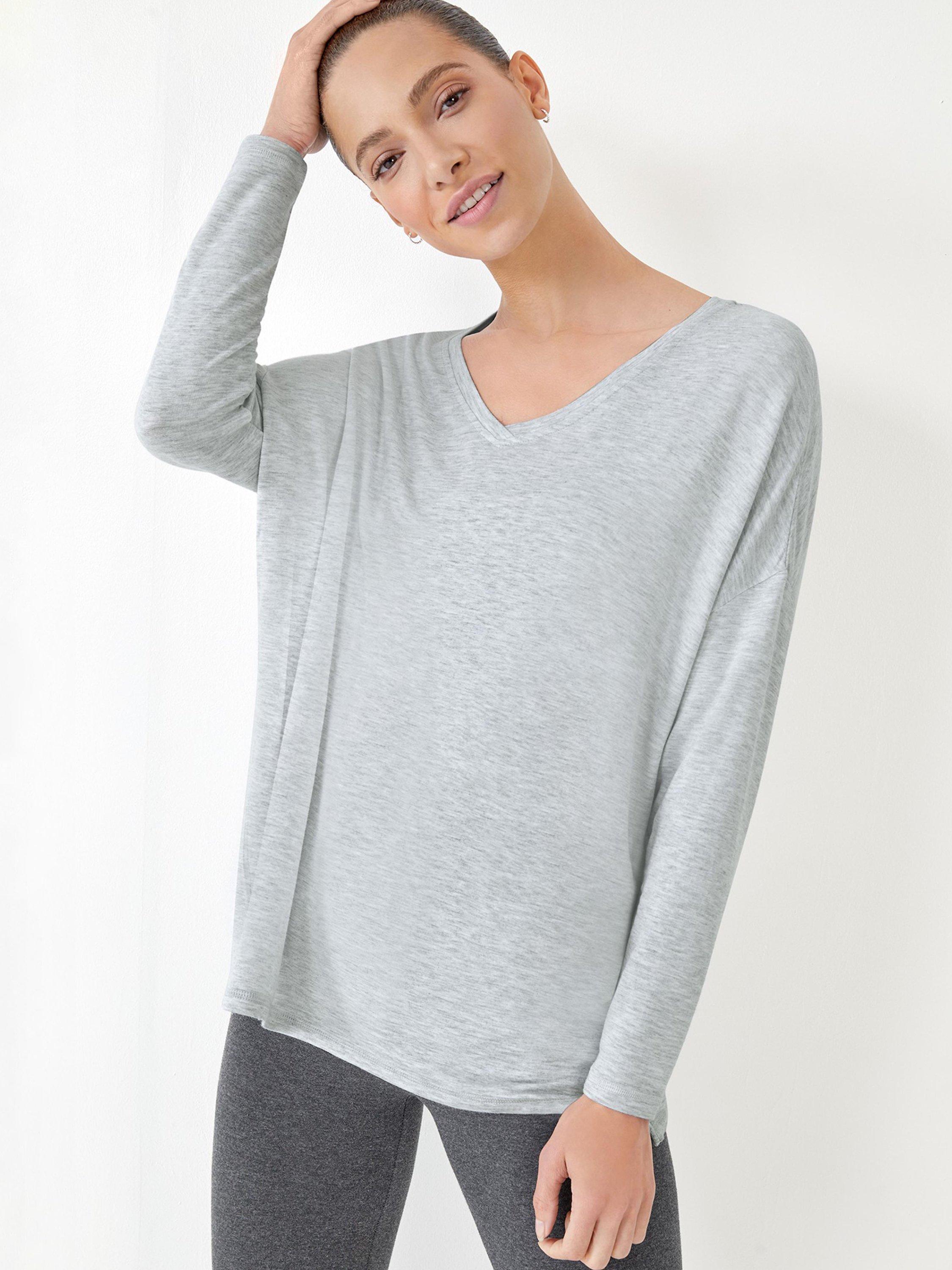 Product image 1 of 3, which shows HUSH Gillian V-Neck Jersey Top, Grey, L