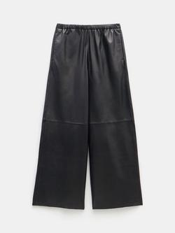 HUSH Agatha Leather Elasticated Waist Wide Leg Trousers, Black