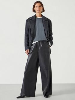 HUSH Agatha Leather Elasticated Waist Wide Leg Trousers - view 2, Black
