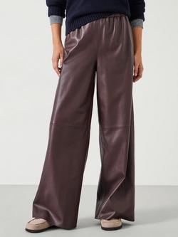 HUSH Agatha Leather Elasticated Waist Wide Leg Trousers, Brown