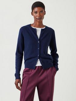 Daphne Cashmere Button Through Slim Cardigan, Midnight Navy