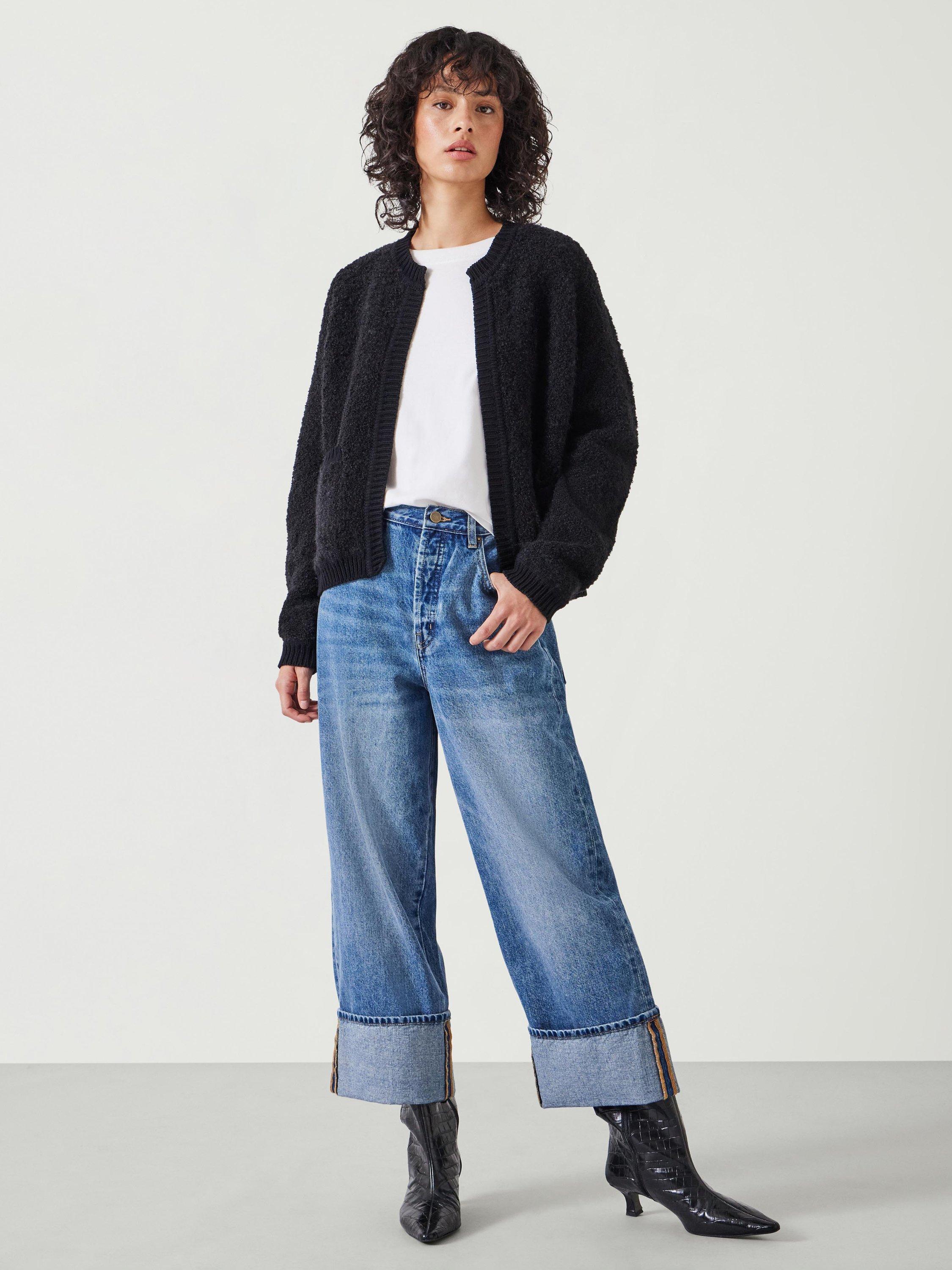 Product image 2 of 5, which shows HUSH Tai Boucle Open Neck Cardigan, Black, L