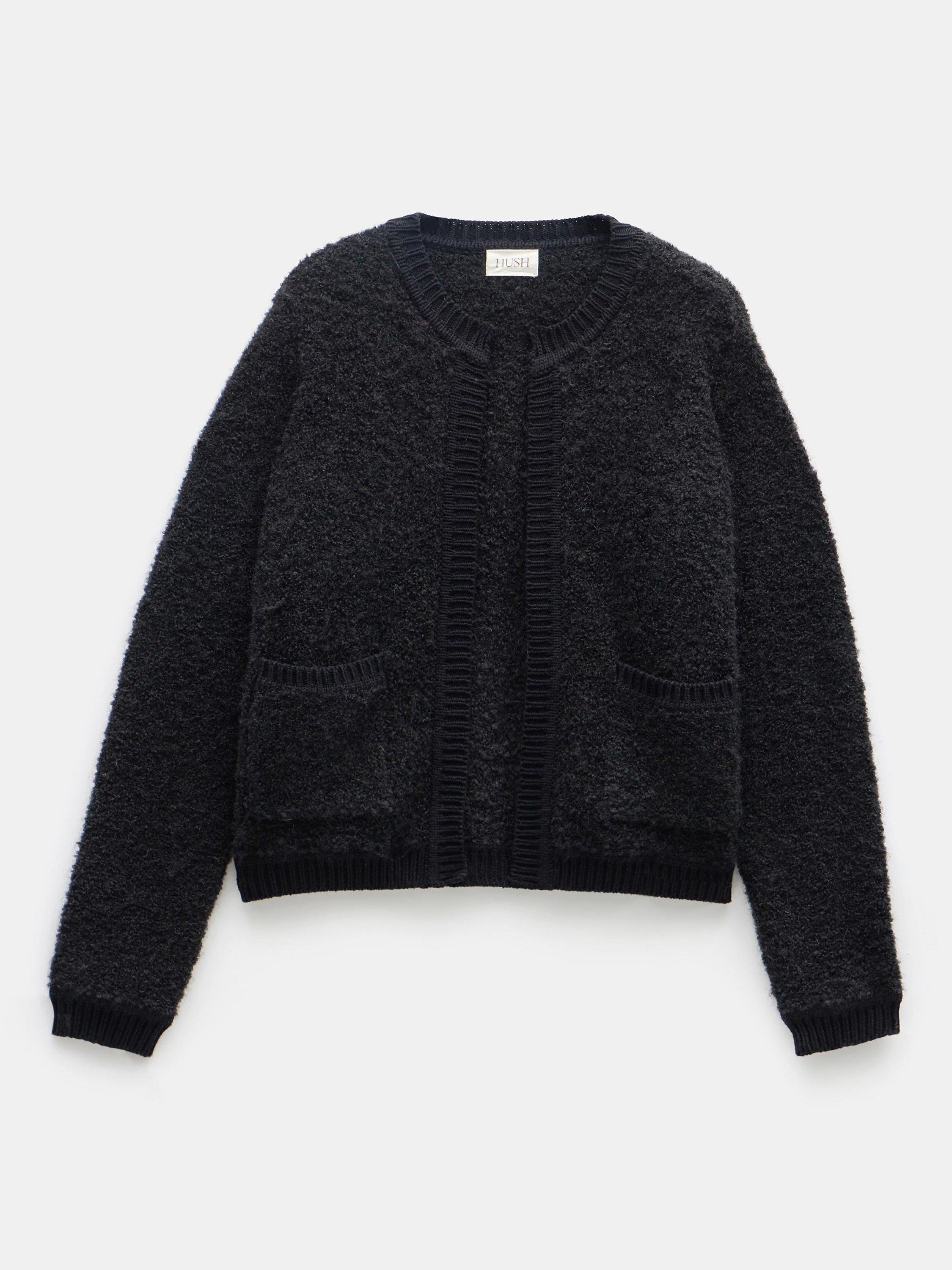 Product image 4 of 5, which shows HUSH Tai Boucle Open Neck Cardigan, Black, L