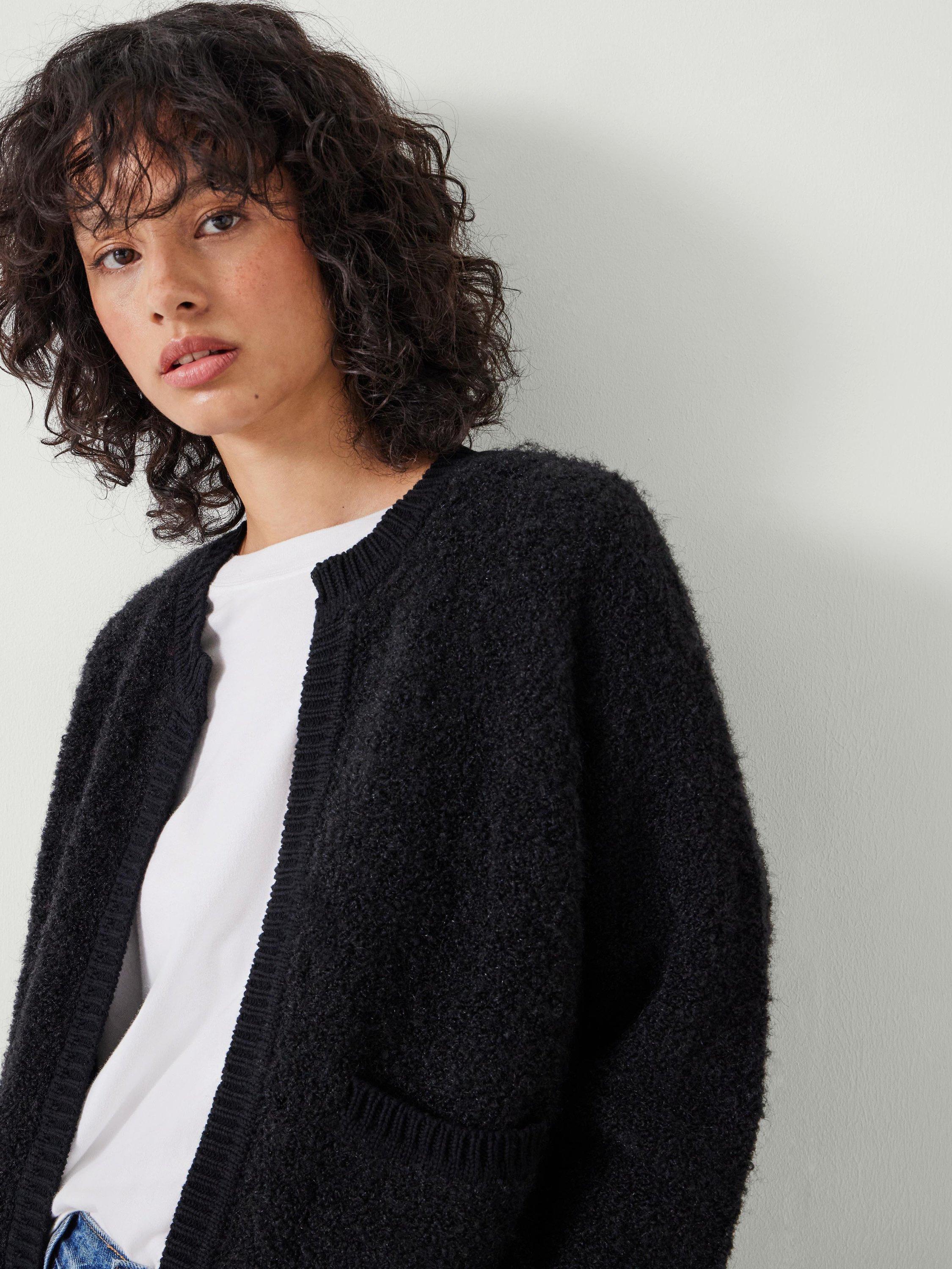 Product image 5 of 5, which shows HUSH Tai Boucle Open Neck Cardigan, Black, L