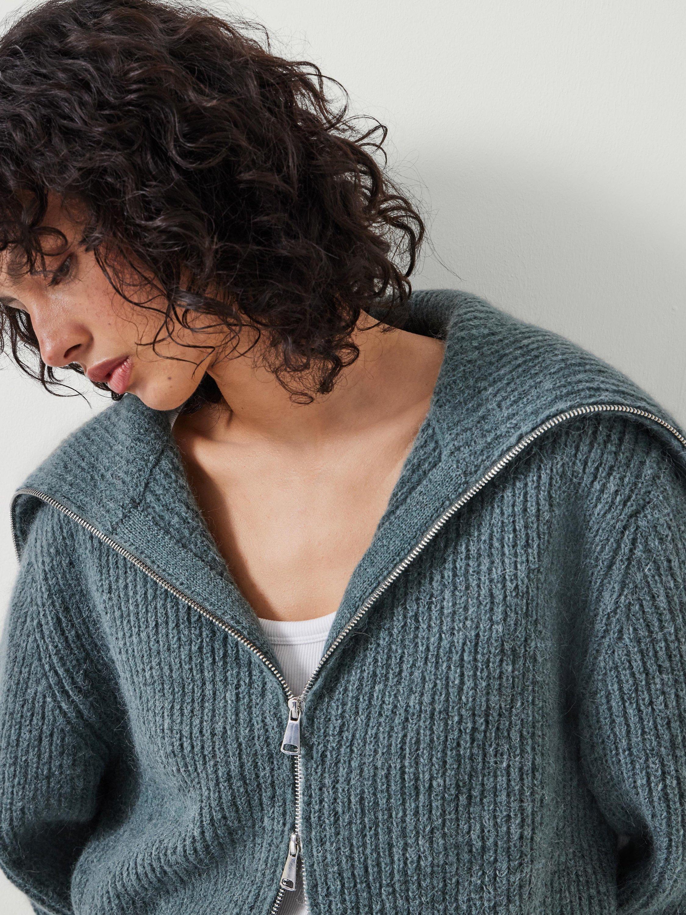Product image 5 of 5, which shows HUSH Zara Alpaca Wool Blend Zipped Cardigan, Green, XXS