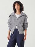 HUSH Zara Alpaca Wool Blend Zipped Cardigan, Mid Grey Marl