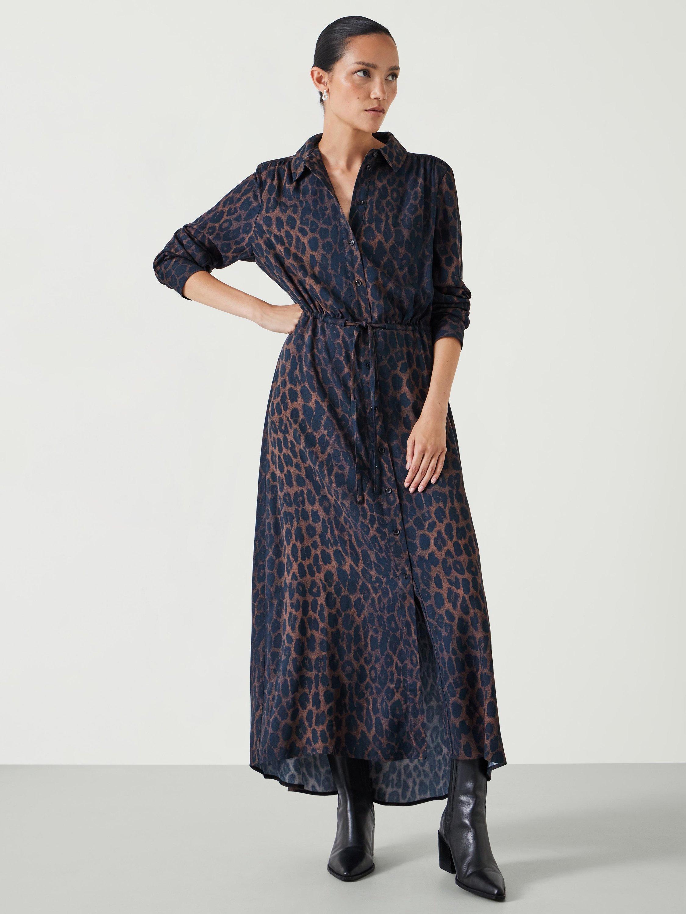 Product image 1 of 5, which shows HUSH Rosey Leopard Print Shirt Dress, Brown/Black, 4