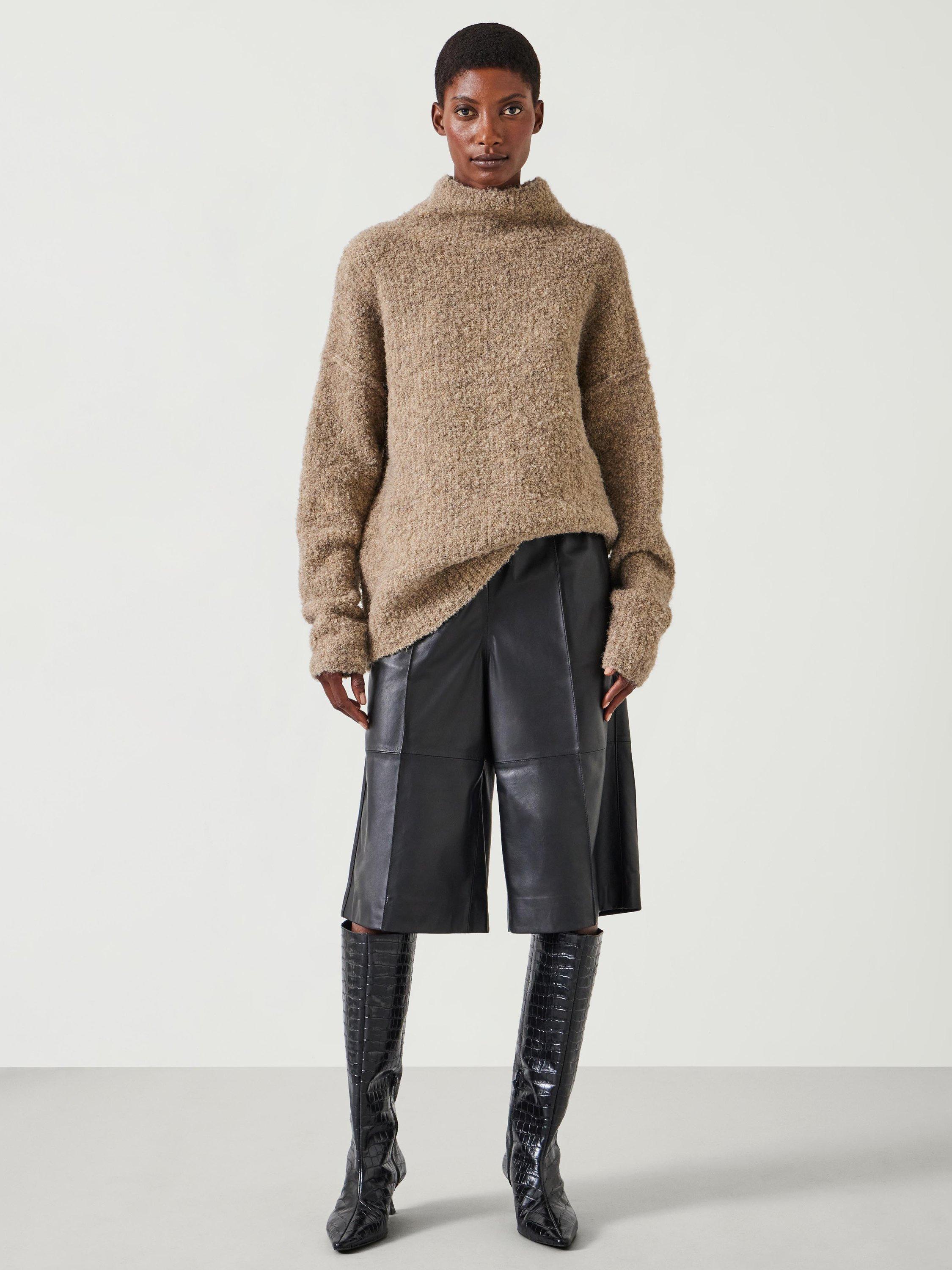 Product image 2 of 5, which shows HUSH Bailey Boucle Funnel Neck Jumper, Beige, XXS