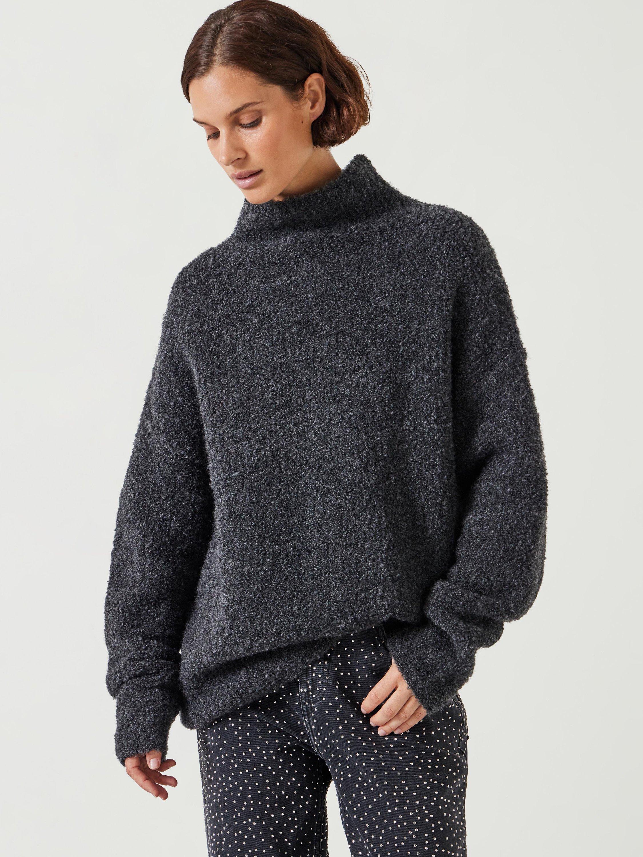 HUSH Bailey Boucle Funnel Neck Jumper, Grey