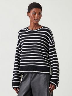 HUSH Casey Stripe Wool Blend Jumper, Black/White, Black/White