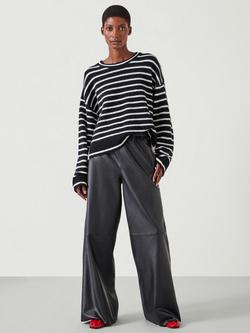 HUSH Casey Stripe Wool Blend Jumper, Black/White - view 2, Black/White